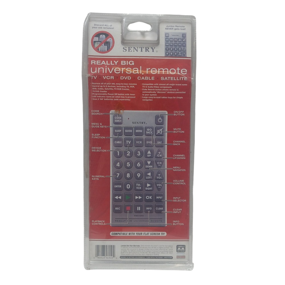 Sentry Really Big Universal Remote Control RMC10 TV DVD‎ VCR As Seen On TV